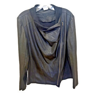 Mote Women's Black Faux Leather Moto Bomber Jacket Asymmetrical Zip L